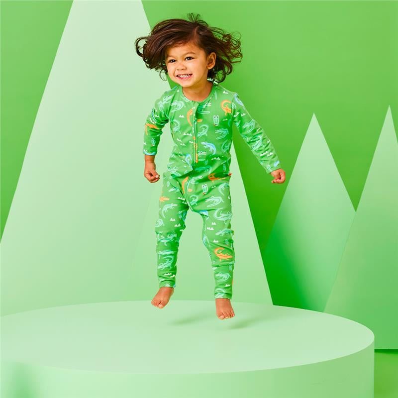 Bambi Mini Co. Wrigglesuit Boys Green Crocodile Rock 12-18 Với Bàn Chân Có Độ Bám Dính