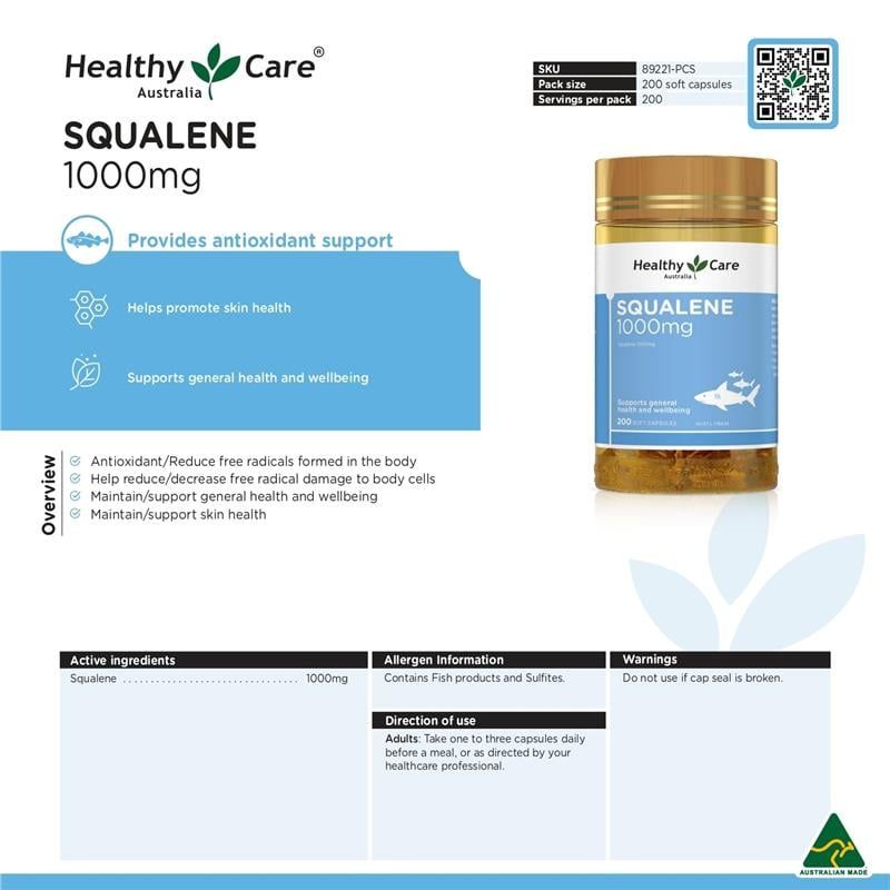 Healthy Care Squalene 1000mg 200 Viên Nang
