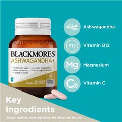 Blackmores Ashwagandha+ Hỗ trợ căng thẳng Vitamin B 60 viên