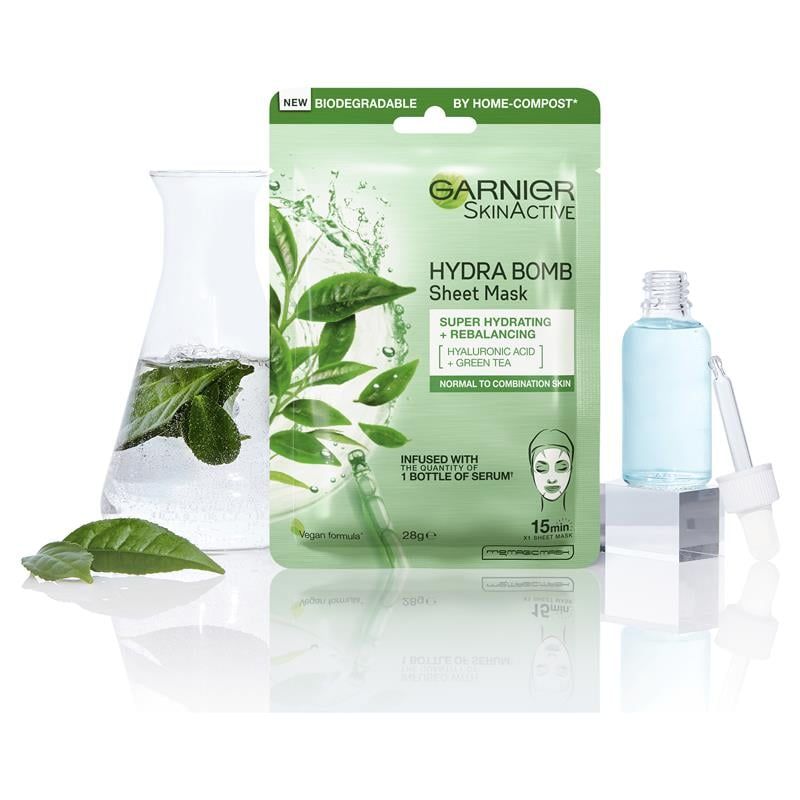 Mặt nạ giấy Garnier Hydra Bomb Hyaluronic Acid + Trà xanh