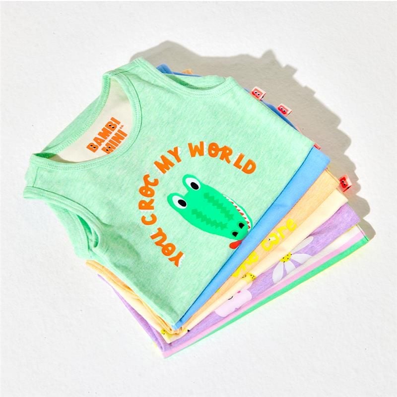 Bambi Mini Co. Bộ đồ liền thân Supersinglet cho bé trai màu xanh lá cây Croc và Triangles 2 gói 6-12