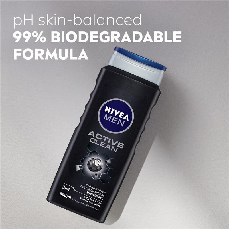 Sữa tắm NIVEA MEN Active Clean 3 trong 1 500ml