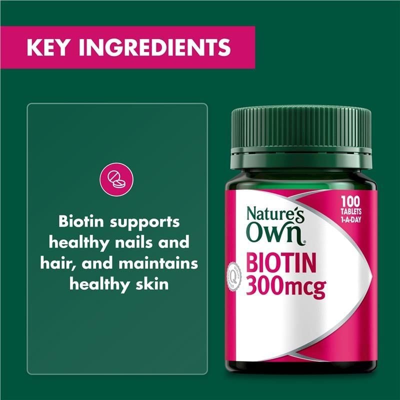 Nature's Own Biotin 300mcg Cho Móng Khỏe Mạnh 100 Viên