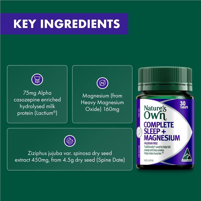 Viên uống hỗ trợ giấc ngủ hoàn chỉnh Nature's Own + Magnesium 30 viên