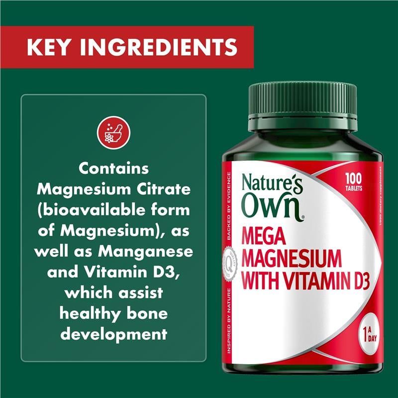 Nature's Own Mega Magnesium Với Vitamin D3 100 Viên