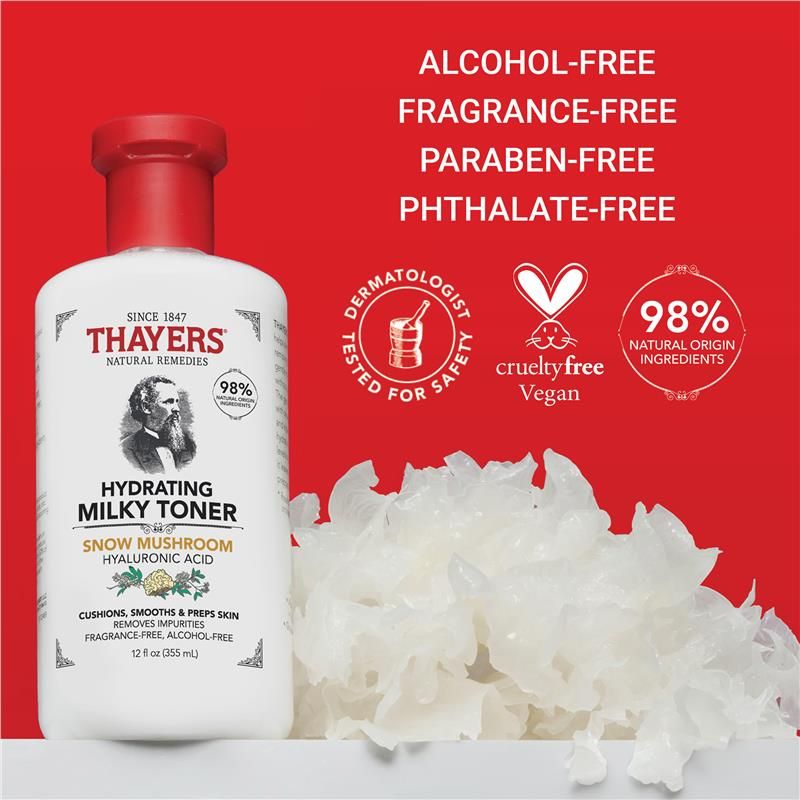 Nước hoa hồng dưỡng ẩm Thayers Hydrating Milky Toner với chiết xuất nấm tuyết và axit hyaluronic 355ml