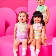 Yếm ngược họa tiết hoa neon và sọc kẹo Bambi Mini Co. Dribblebib GirIs 2 gói