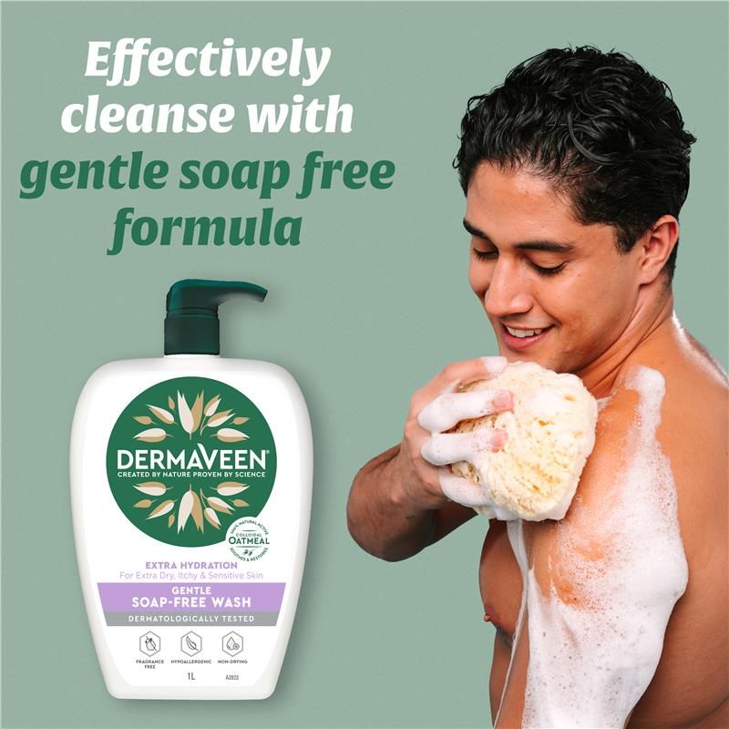 Sữa rửa mặt không chứa xà phòng DermaVeen Extra Hydration Gentle Soap-Free Wash dành cho da cực khô, ngứa và nhạy cảm 250mL