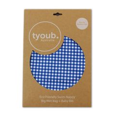 tyoub On The Go - Bộ quà tặng, Tã bơi tái sử dụng, Túi đựng đồ ướt và Yếm cho bé - Kẻ ô màu xanh một cỡ