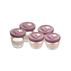 Bộ hộp đựng thức ăn trẻ em bằng silicon và thủy tinh Cherub Baby 5PK - Dusty Rose & Sand Pack