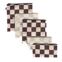 Túi đựng đồ ăn nhẹ chống bẩn Tiny Twinkle Mess Proof 5 chiếc Black & Sage Checkers