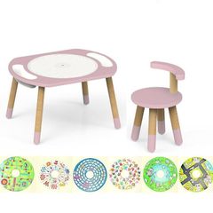 Bộ bàn hoạt động Riababy Play&Learn có chân điều chỉnh - Tương thích Lego duplo Dusty Pink