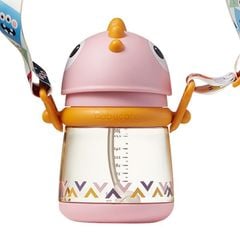 Cốc tập uống có ống hút Bc Babycare T-REX TOBY 300ml (có dây đeo) ​​màu hồng