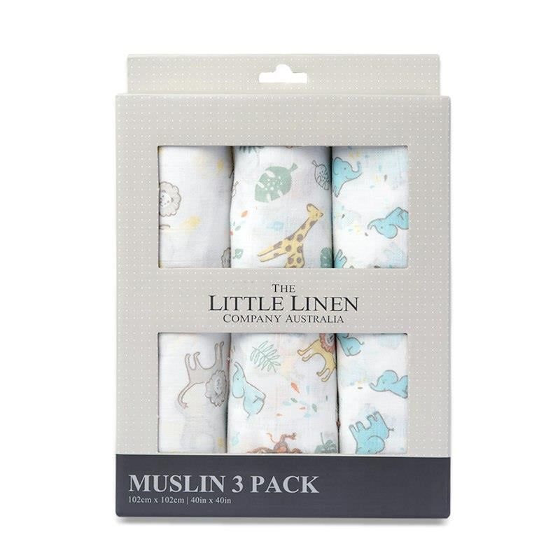 Bộ 3 miếng vải quấn trẻ sơ sinh The Little Linen Company Muslin - Safari Bear Safari Bear
