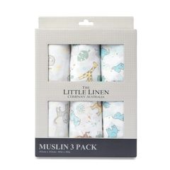 Bộ 3 miếng vải quấn trẻ sơ sinh The Little Linen Company Muslin - Safari Bear Safari Bear