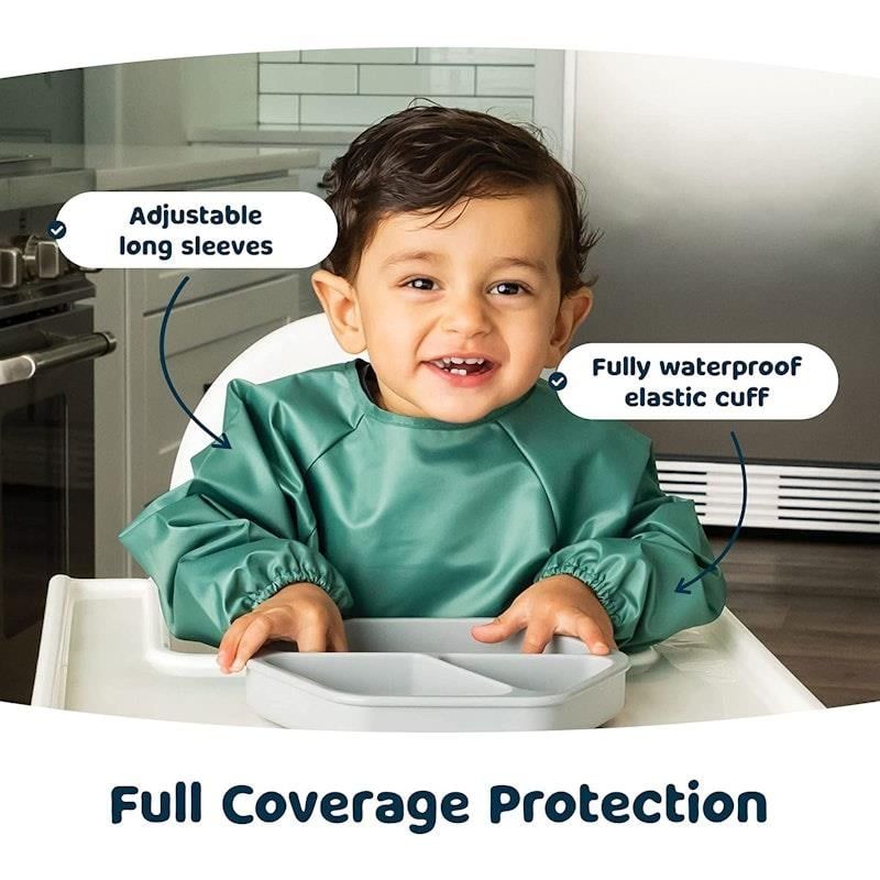 Yếm dài tay chống bẩn Tiny Twinkle 2 gói màu xám & ô liu nhỏ