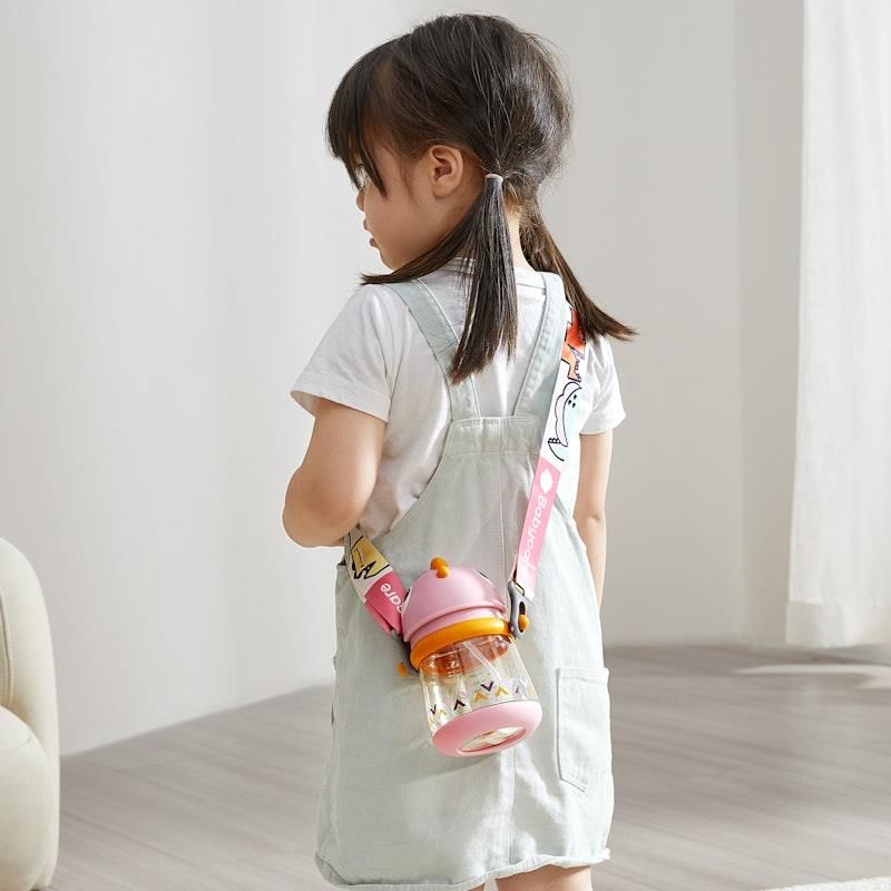 Cốc tập uống có ống hút Bc Babycare T-REX TOBY 300ml (có dây đeo) ​​màu hồng
