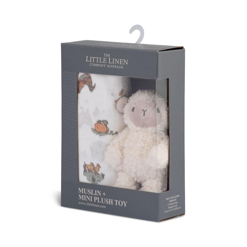 Đồ chơi nhồi bông Little Linen Company & Chăn cừu trang trại bằng vải muslin