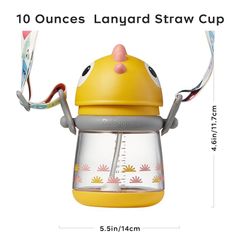 Cốc tập uống có ống hút Bc Babycare T-REX TOBY 300ml (có dây đeo) ​​Màu vàng