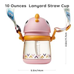 Cốc tập uống có ống hút Bc Babycare T-REX TOBY 300ml (có dây đeo) ​​màu hồng