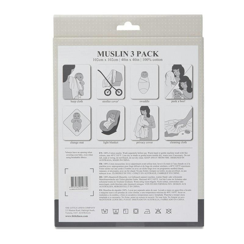 Bộ 3 miếng vải quấn trẻ sơ sinh The Little Linen Company Muslin - Safari Bear Safari Bear