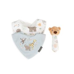 Bộ quà tặng đồ chơi lục lạc và yếm trẻ em Little Linen Company Safari Bear