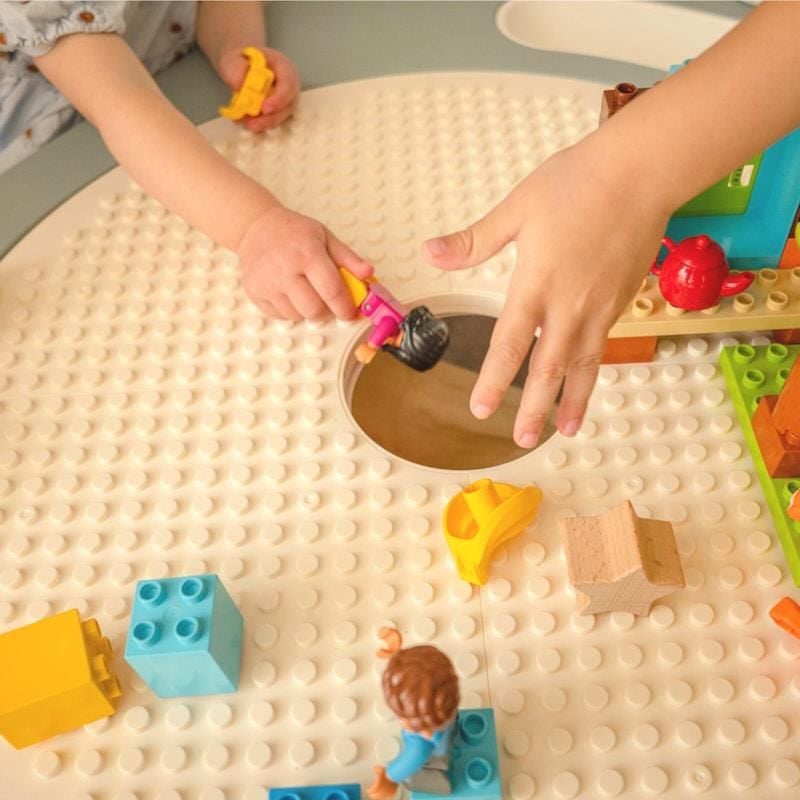 Bộ bàn hoạt động Riababy Play&Learn có chân điều chỉnh - Tương thích Lego duplo Stormy Grey