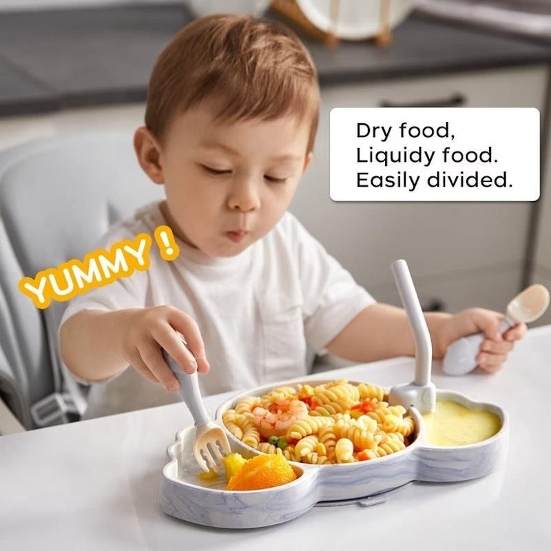 Bộ đĩa chia ngăn bằng silicon Koala của Bc Babycare màu xanh