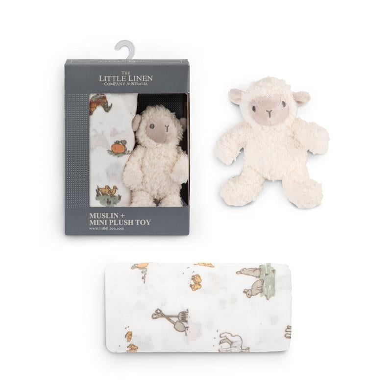 Đồ chơi nhồi bông Little Linen Company & Chăn cừu trang trại bằng vải muslin