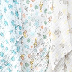 Bộ 3 miếng vải quấn trẻ sơ sinh The Little Linen Company Muslin - Safari Bear Safari Bear