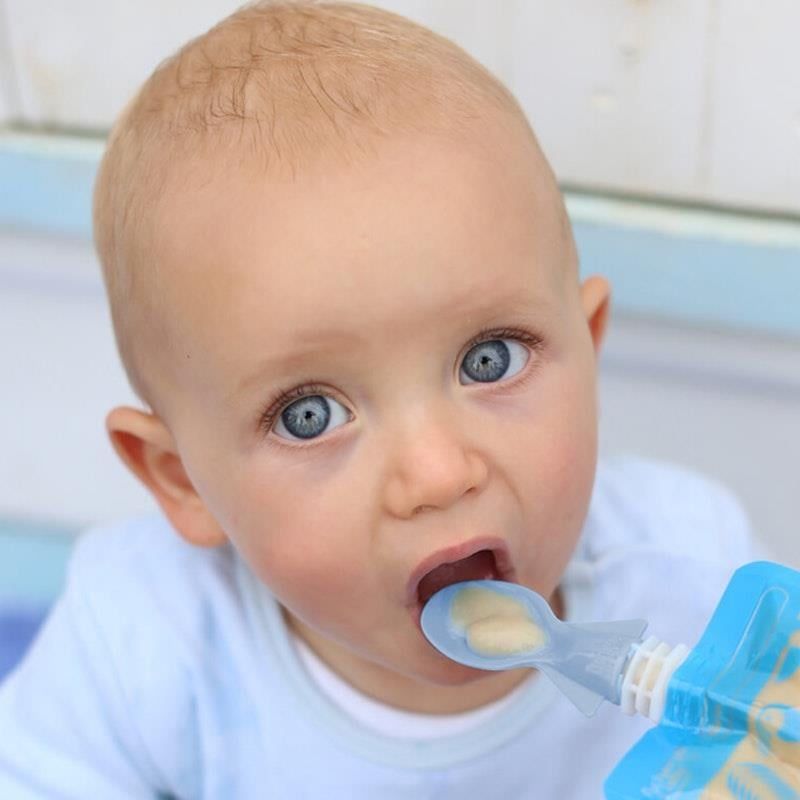 Bộ thìa và vòi đựng thức ăn cho bé Cherub - Bộ màu xanh lam và xanh lá cây xô thơm