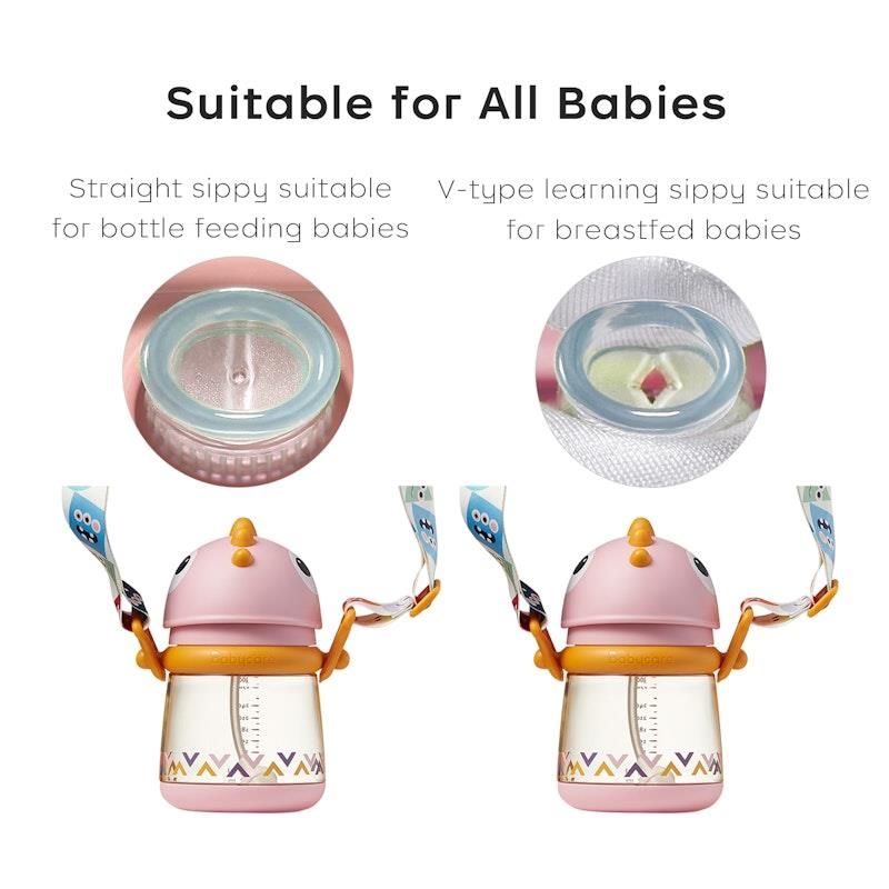 Cốc tập uống có ống hút Bc Babycare T-REX TOBY 300ml (có dây đeo) ​​màu hồng