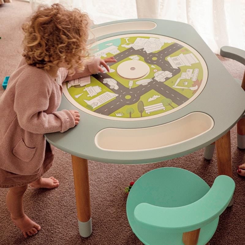 Bộ bàn hoạt động Riababy Play&Learn có chân điều chỉnh - Tương thích Lego duplo Stormy Grey