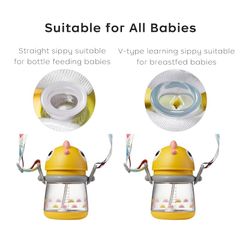 Cốc tập uống có ống hút Bc Babycare T-REX TOBY 300ml (có dây đeo) ​​Màu vàng