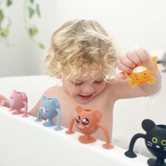Đồ chơi tắm cho bé Cherub - Bộ 12 chiếc hút silicon - Bộ sưu tập toàn bộ sở thú - Gói màu phấn