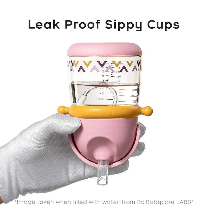 Cốc tập uống có ống hút Bc Babycare T-REX TOBY 300ml (có dây đeo) ​​màu hồng
