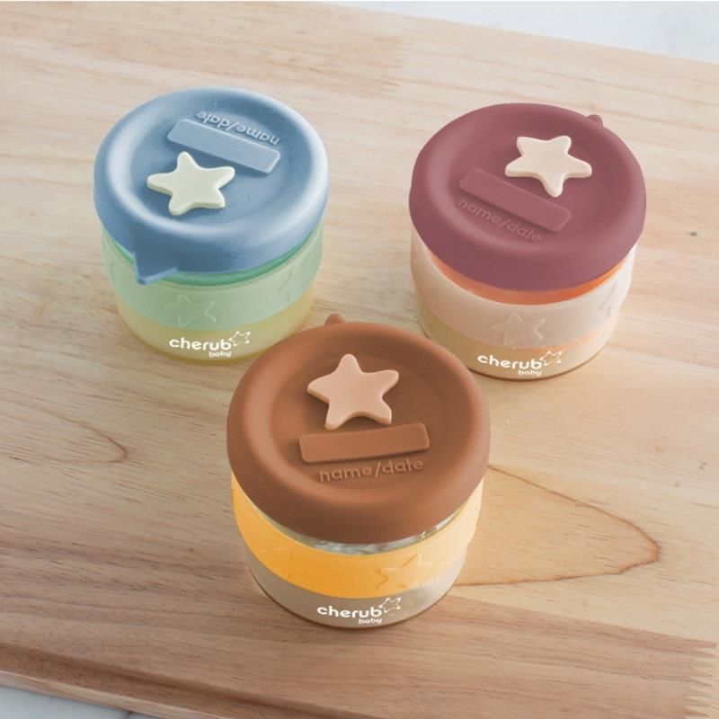 Bộ hộp đựng thức ăn trẻ em bằng silicon và thủy tinh Cherub Baby 5PK - Dusty Rose & Sand Pack