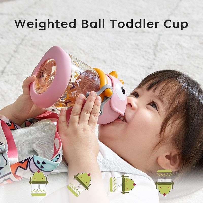 Cốc tập uống có ống hút Bc Babycare T-REX TOBY 300ml (có dây đeo) ​​màu hồng