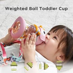 Cốc tập uống có ống hút Bc Babycare T-REX TOBY 300ml (có dây đeo) ​​màu hồng