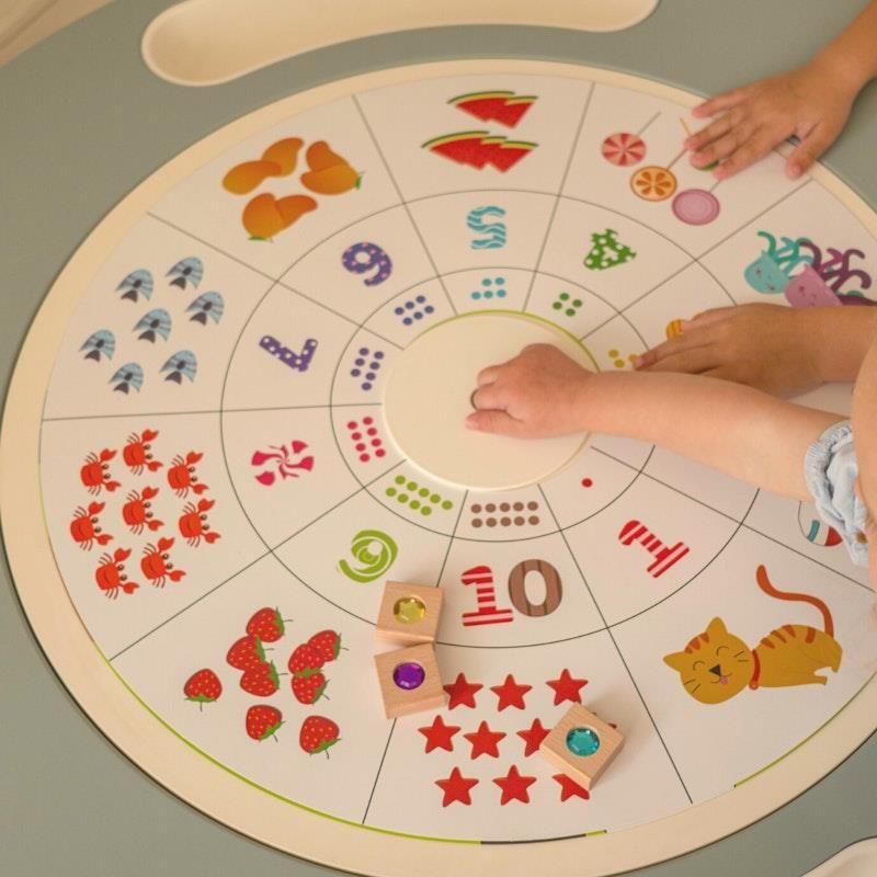 Bộ bàn hoạt động Riababy Play&Learn có chân điều chỉnh - Tương thích Lego duplo Dusty Pink