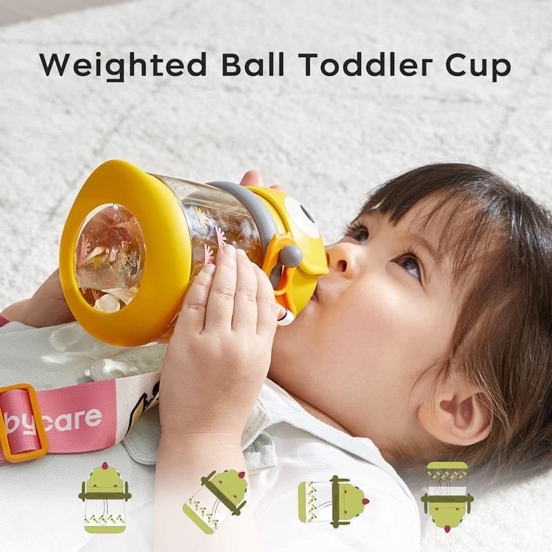Cốc tập uống có ống hút Bc Babycare T-REX TOBY 300ml (có dây đeo) ​​Màu vàng