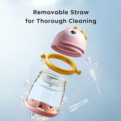 Cốc tập uống có ống hút Bc Babycare T-REX TOBY 300ml (có dây đeo) ​​màu hồng