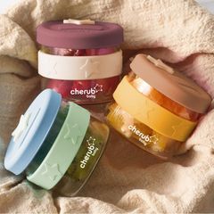 Bộ hộp đựng thức ăn trẻ em bằng silicon và thủy tinh Cherub Baby 5PK - Dusty Rose & Sand Pack