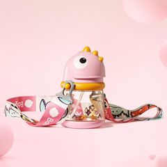 Cốc tập uống có ống hút Bc Babycare T-REX TOBY 300ml (có dây đeo) ​​màu hồng