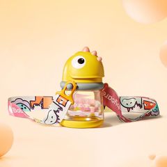Cốc tập uống có ống hút Bc Babycare T-REX TOBY 300ml (có dây đeo) ​​Màu vàng