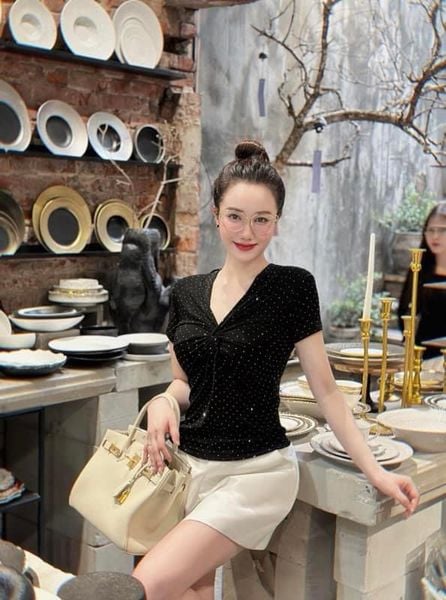  K87-Áo thun von đá full cộc tay nữ,kiểu dáng xoắn ngực thời trang. 