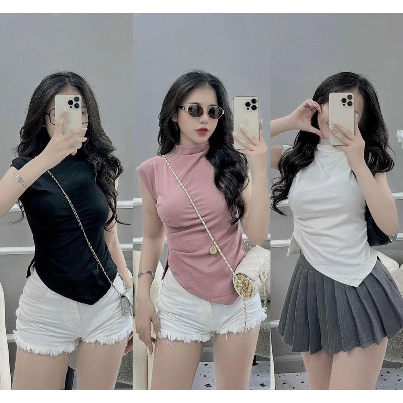  Áo cổ tròn vạt chéo tay hến B15 