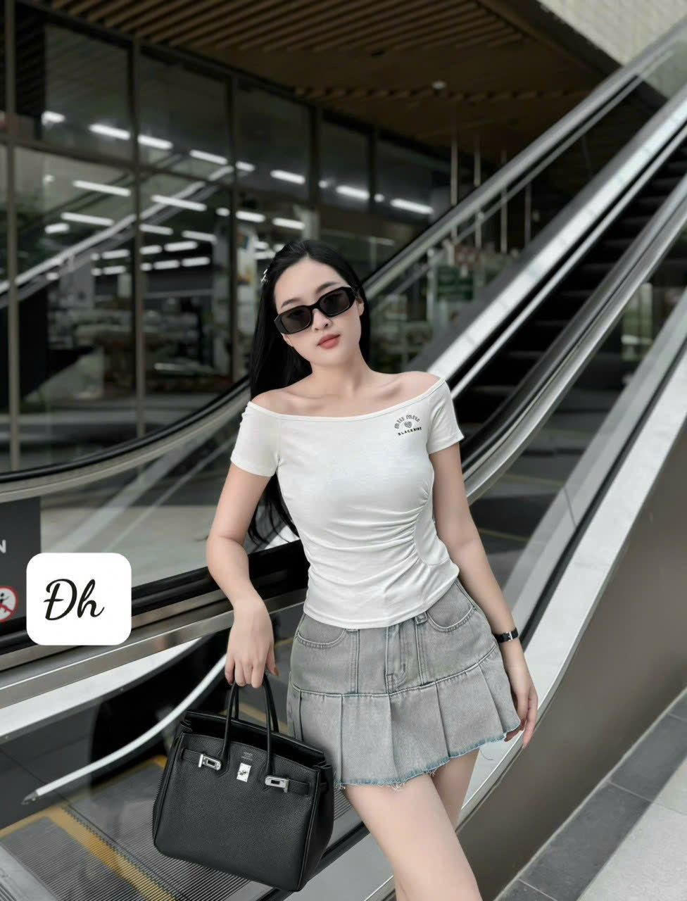  B96-Chân váy jean xếp li có lót trong 