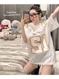  E21-Áo phông dáng rộng dấu quần số 12 