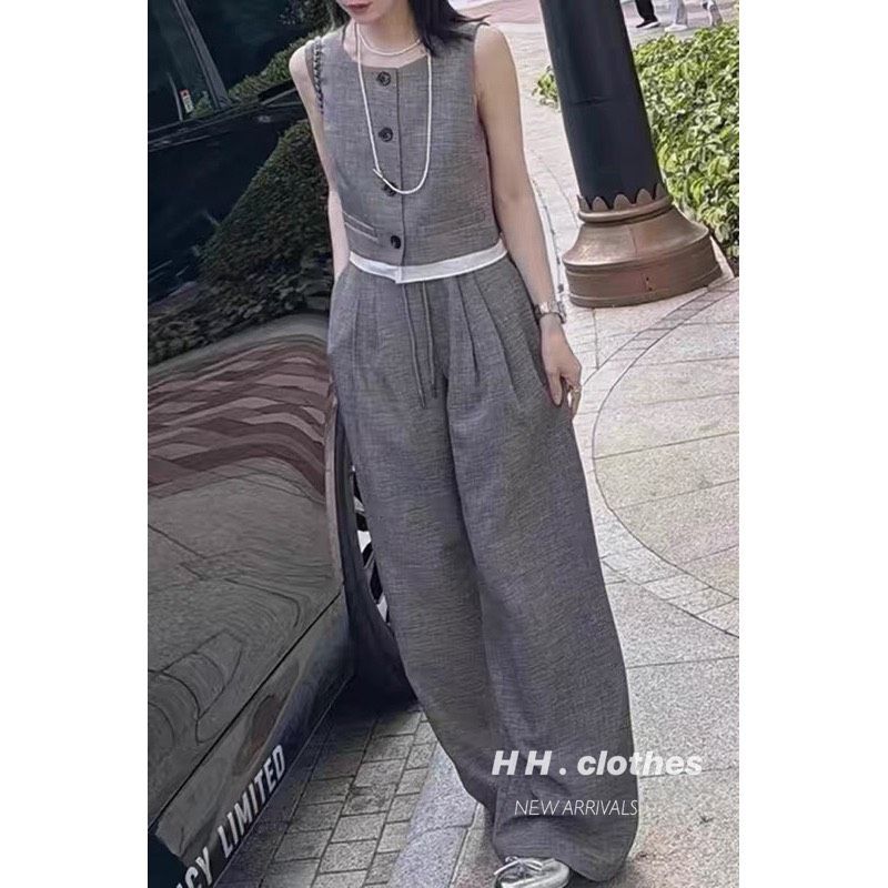  B104-Set áo sát nách quần ống suông siêu hách dáng 